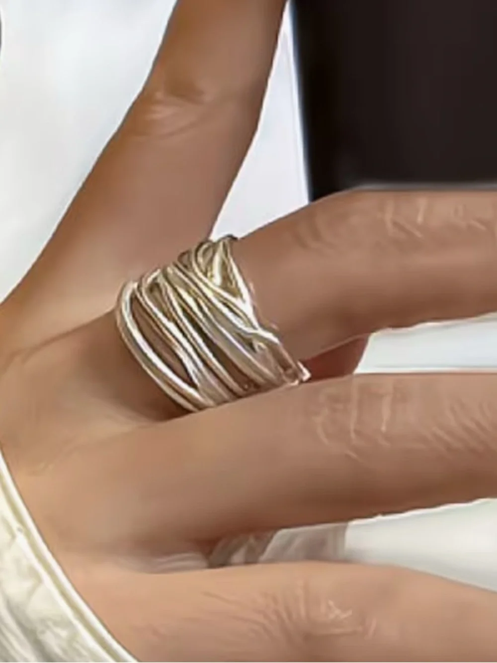 Silver Tone Wrap Ring Stainless Steel Adjustable